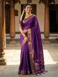 Violet soft silk saree with matching blouse fabric