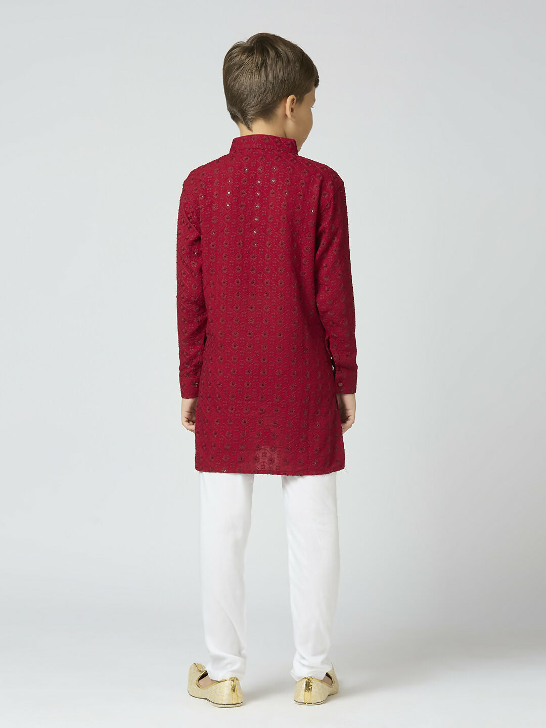 Boys Maroon Cotton Kurta and Pyjama Set with Elegant Sequin Work