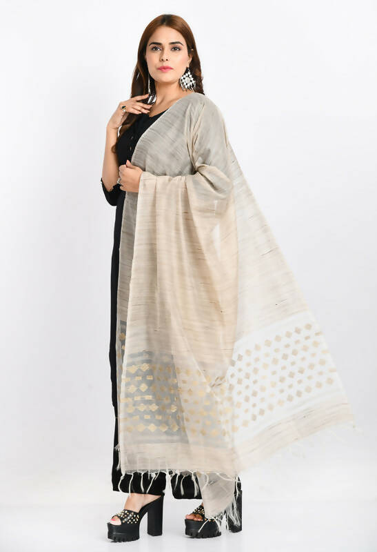 Banarsi Cotton Woven Design Beige Dupatta for Women