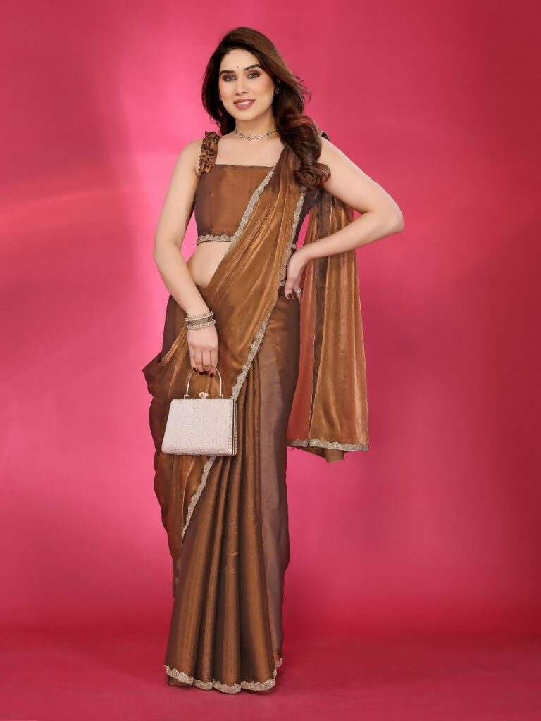 Browne Jimmy Choo Fabric Saree with Delicate Lace Work
