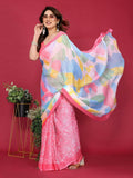 PR Fashion Pink Moss Chiffon Printed Saree