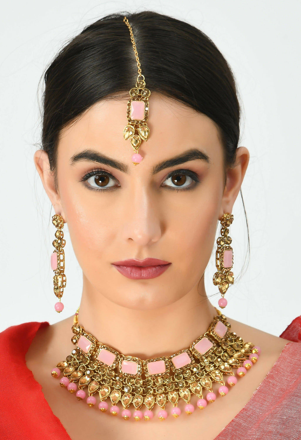 Baby Pink Gold-Polished Brass Kundan Stone Statement Choker