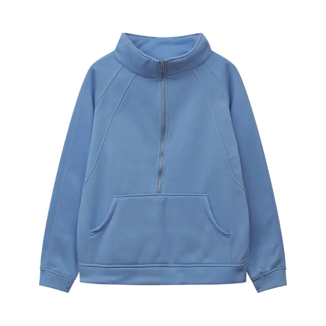 Women's Half Zipper Plush Stand-Up Collar Sweatshirt - Image 22