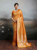 Vibrant orange silk blend saree with matching blouse piece