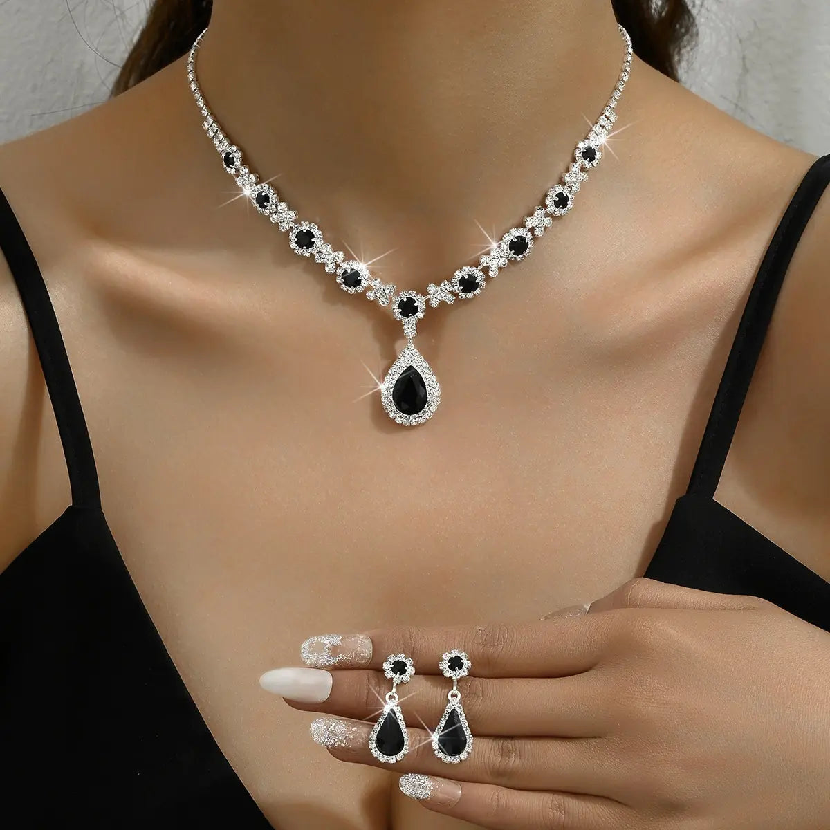 Bridal Jewelry Set with Crystal Drop Necklace & Earrings