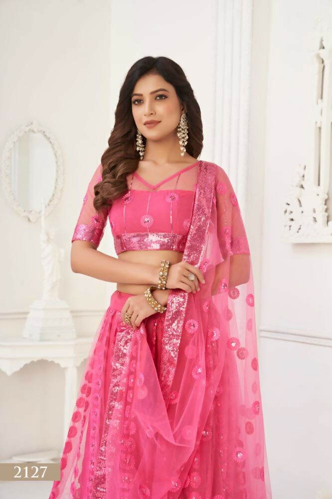 Bright Pink Butterfly Net Lehenga with Tone-to-Tone Embroidery