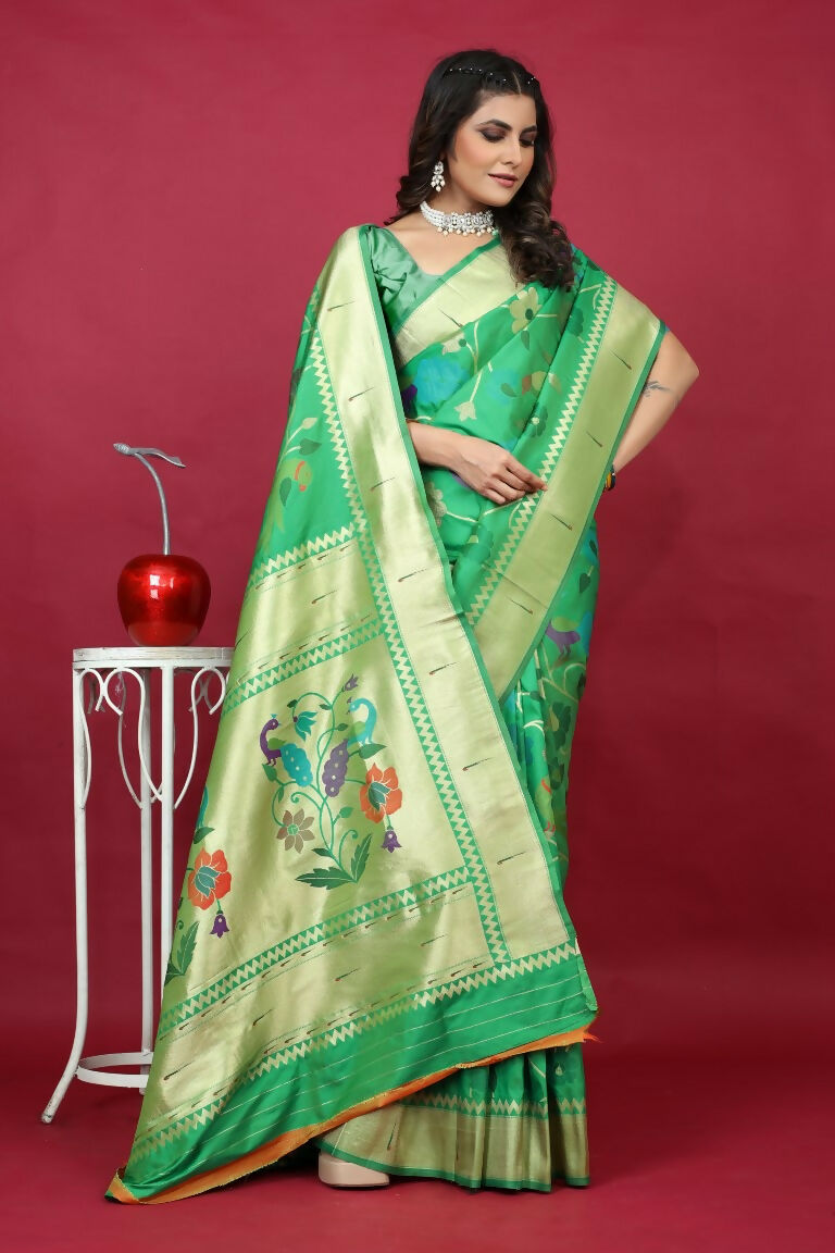 Green Paithani Silk Zari Woven Saree with Matching Blouse