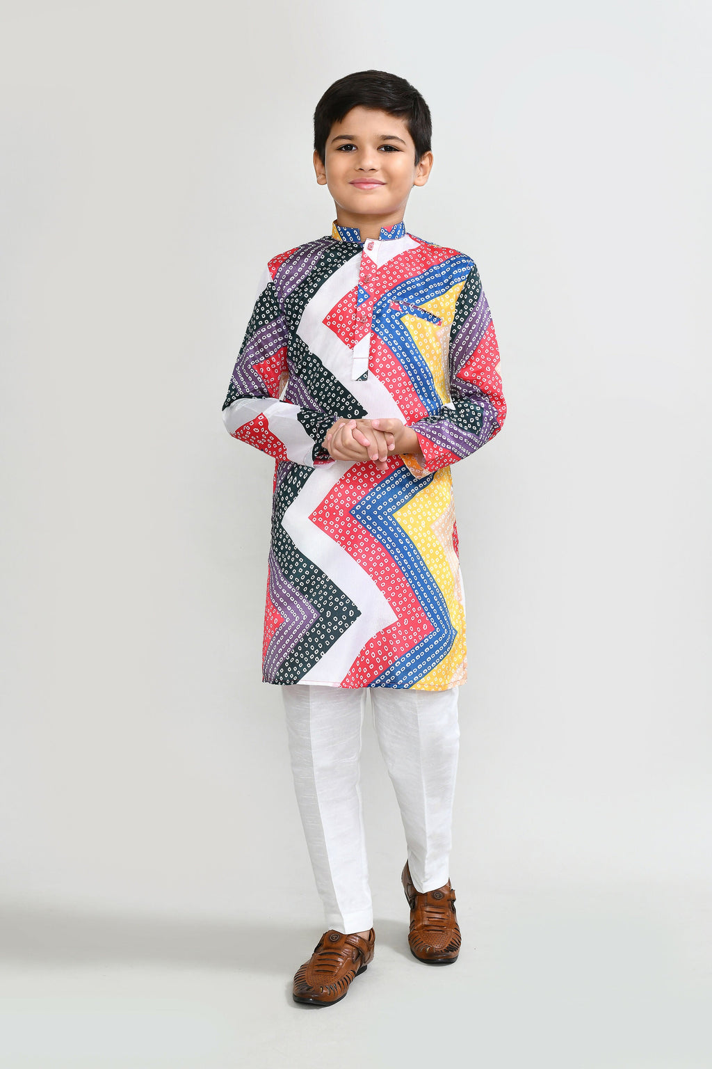 Multicolor Satin Silk Kurta Set with Straight Fit Pants