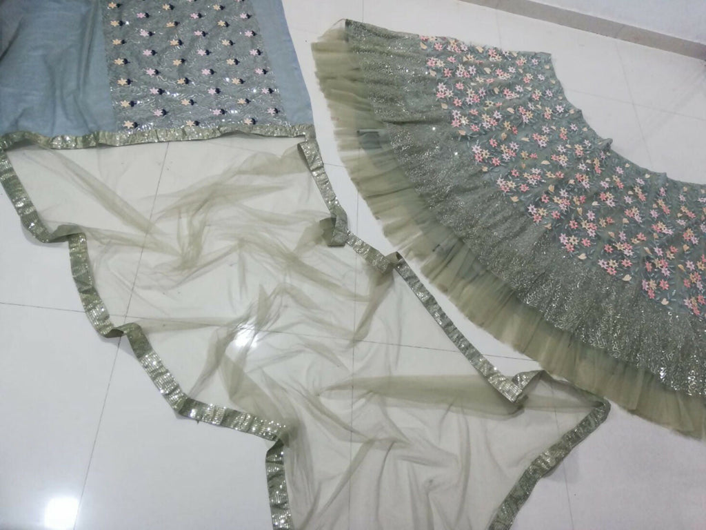 Sea Green Net Lehenga Choli with Thread & Jari Embroidery