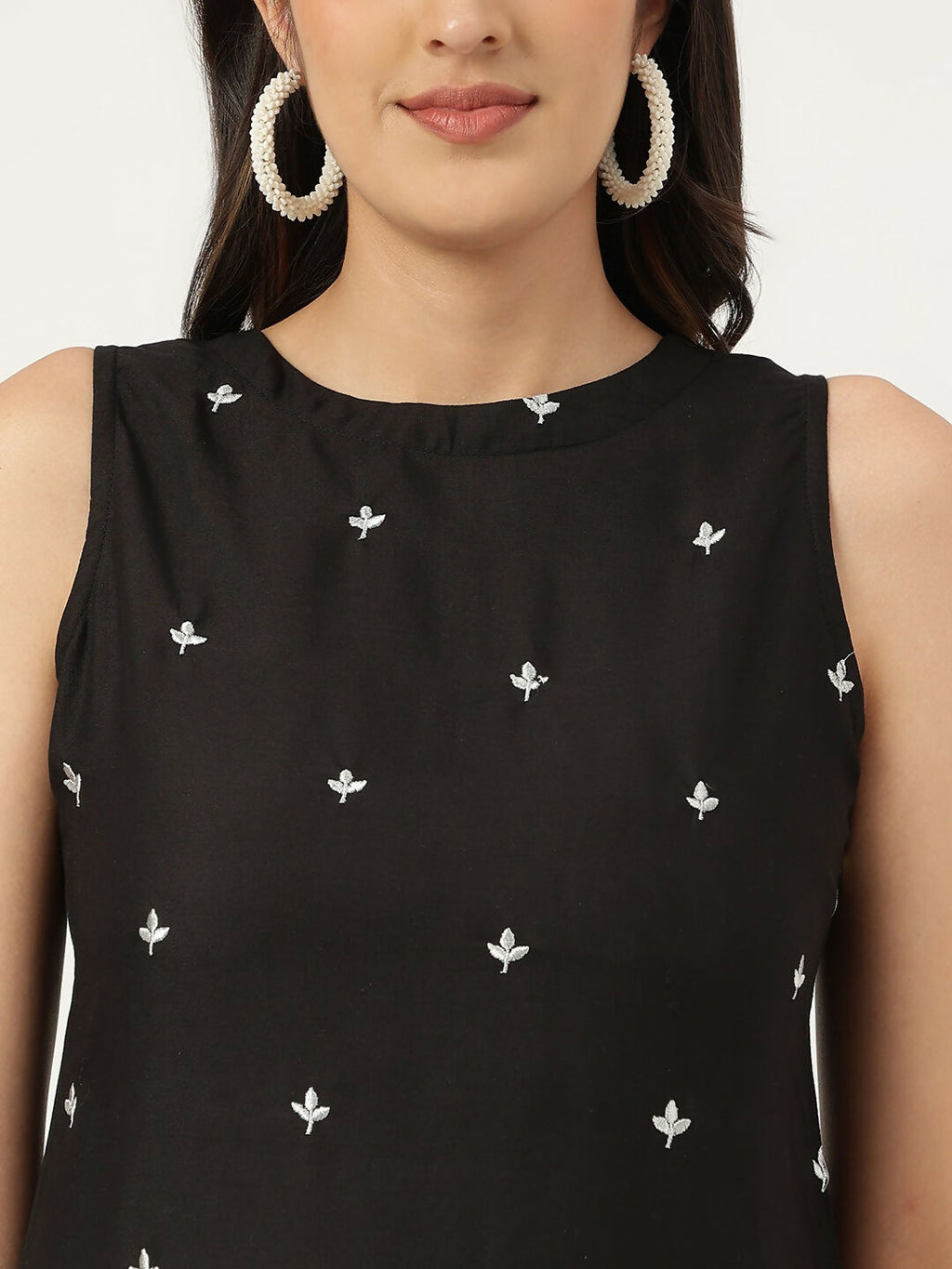 Black Rayon Straight Kurta and Bottom Set with Embroidered Work