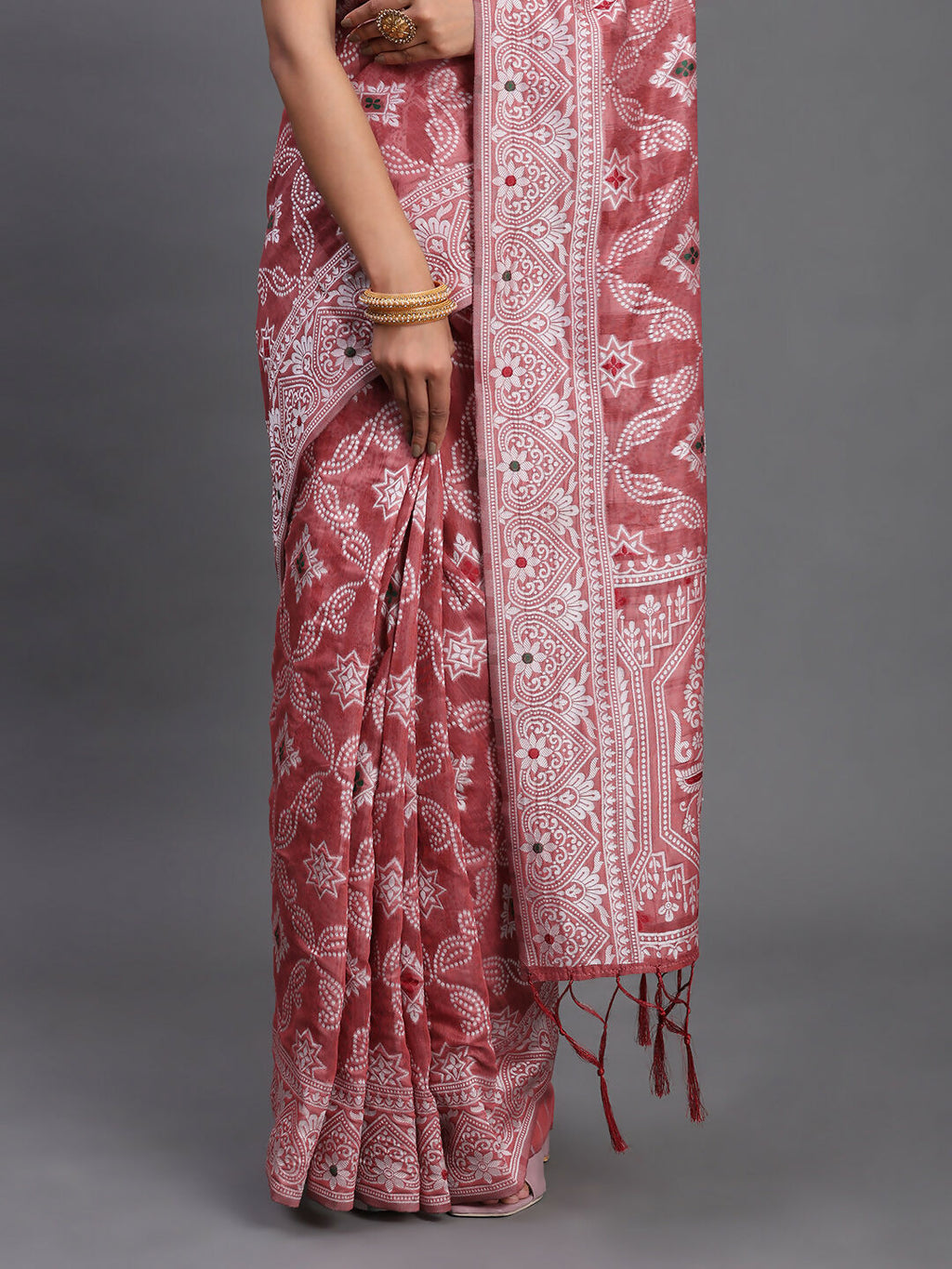Peach Linen Cotton Saree with Matching Blouse Piece