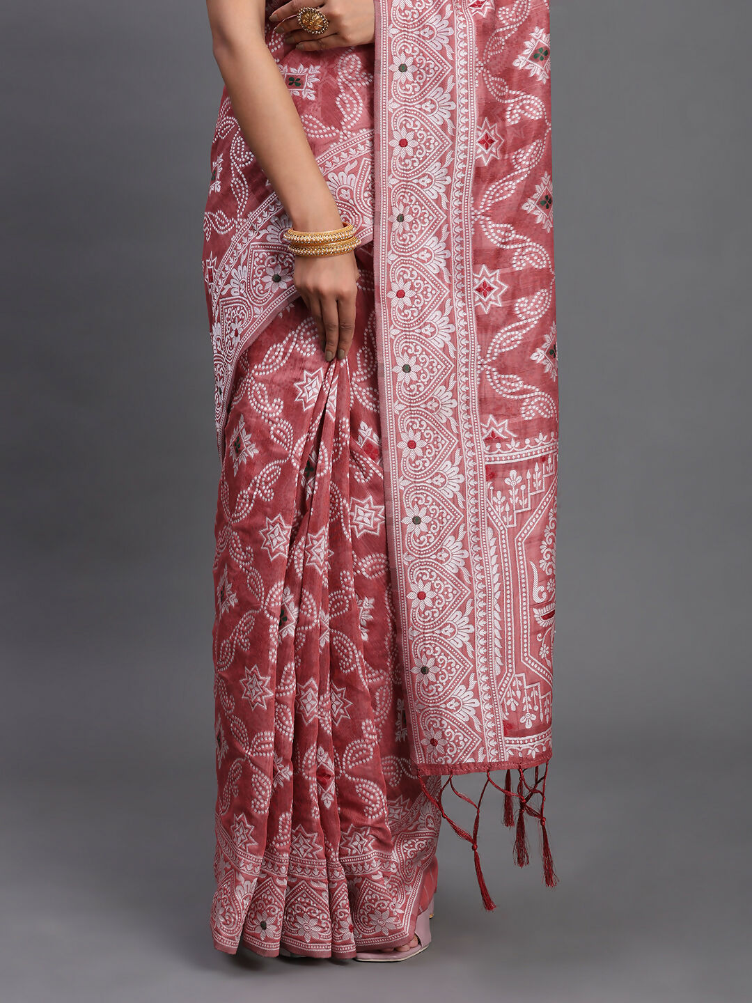 Peach Linen Cotton Saree with Matching Blouse Piece