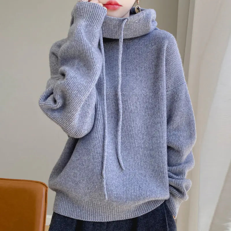 Women's Thick Wool Blend Hooded Sweater Cozy Winter Knit Pullover - Image 11