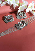 Traditional silver-plated mirror work choker with brass finish
