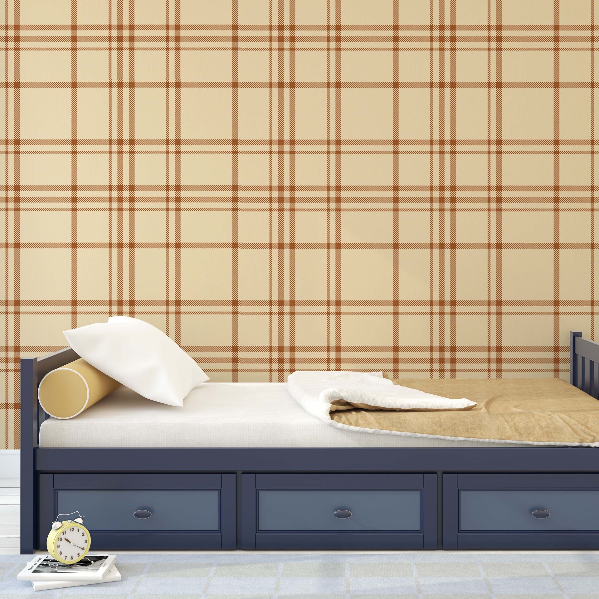 Jack Plaid Wallpaper – Classic Traditional Cream & Terracotta