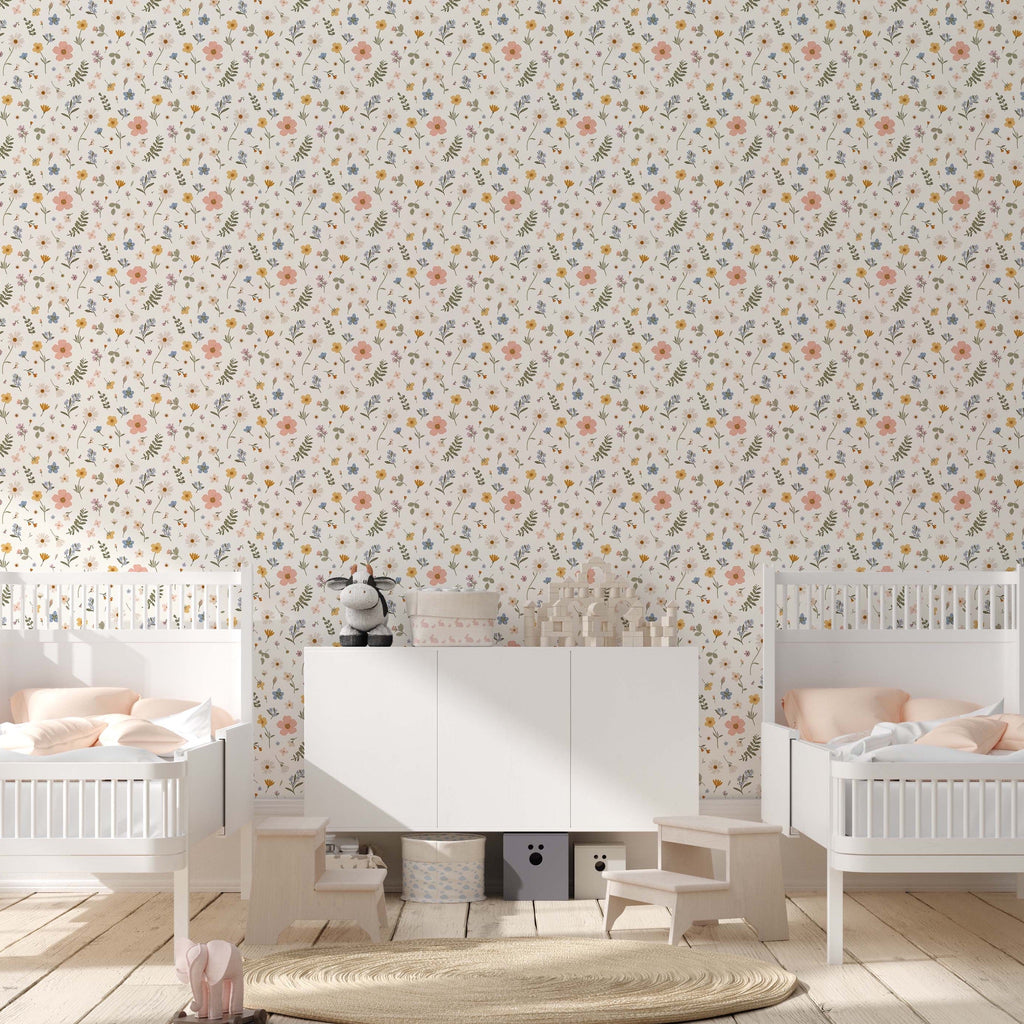 Jane Floral Removable Wallpaper in Sage, Peach and Mustard