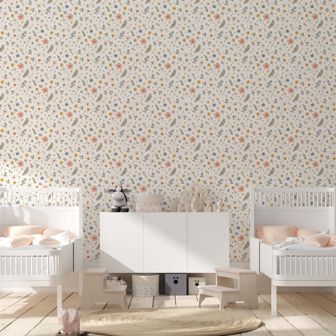 Jane Floral Removable Wallpaper in Sage, Peach and Mustard