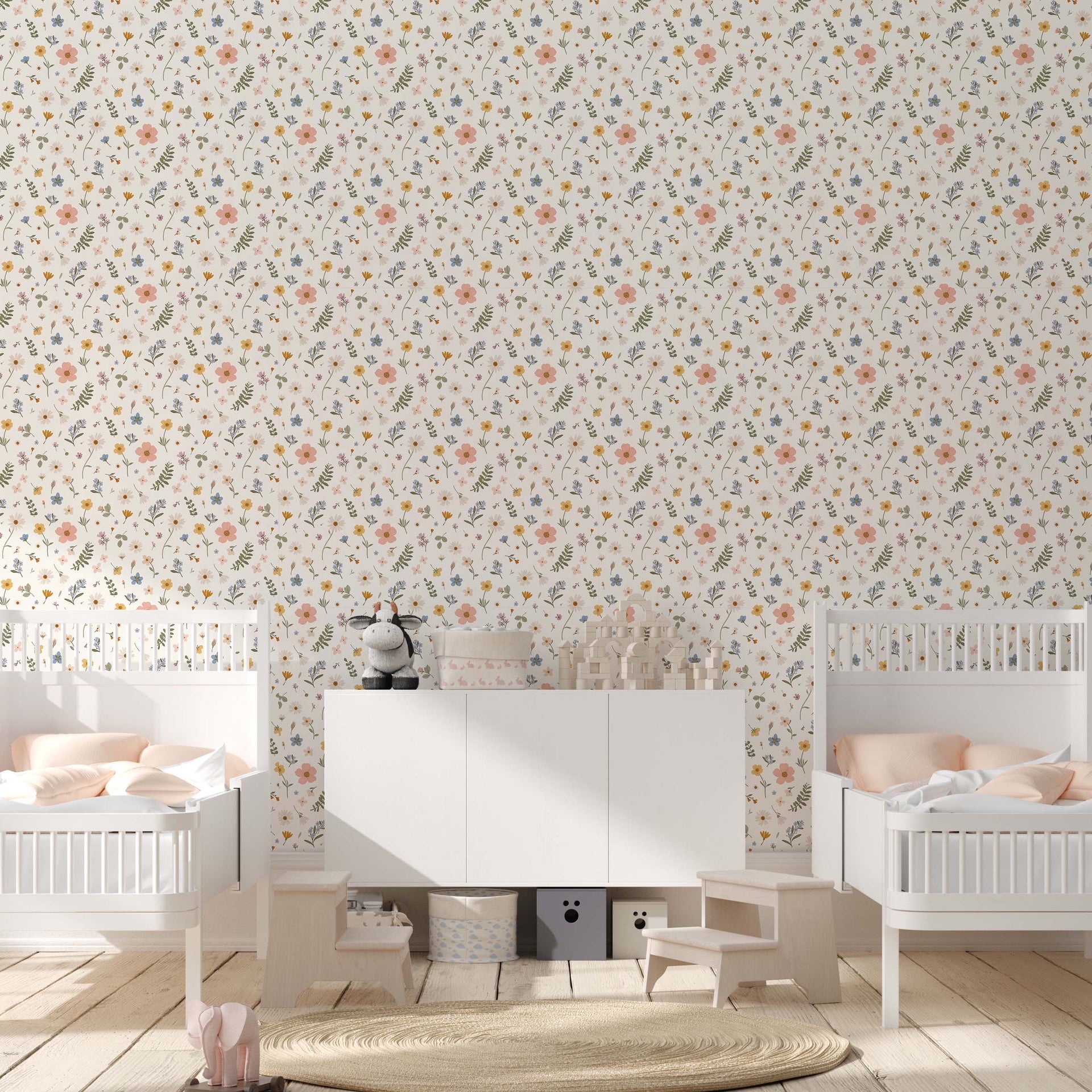 Jane Floral Removable Wallpaper in Sage, Peach and Mustard