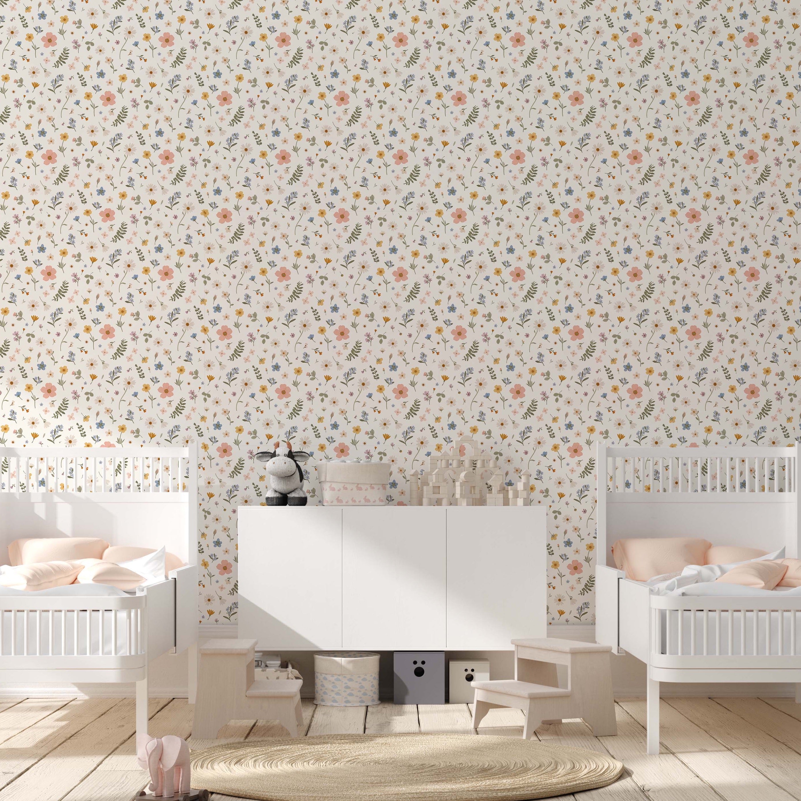 Jane Floral Removable Wallpaper in Sage, Peach and Mustard