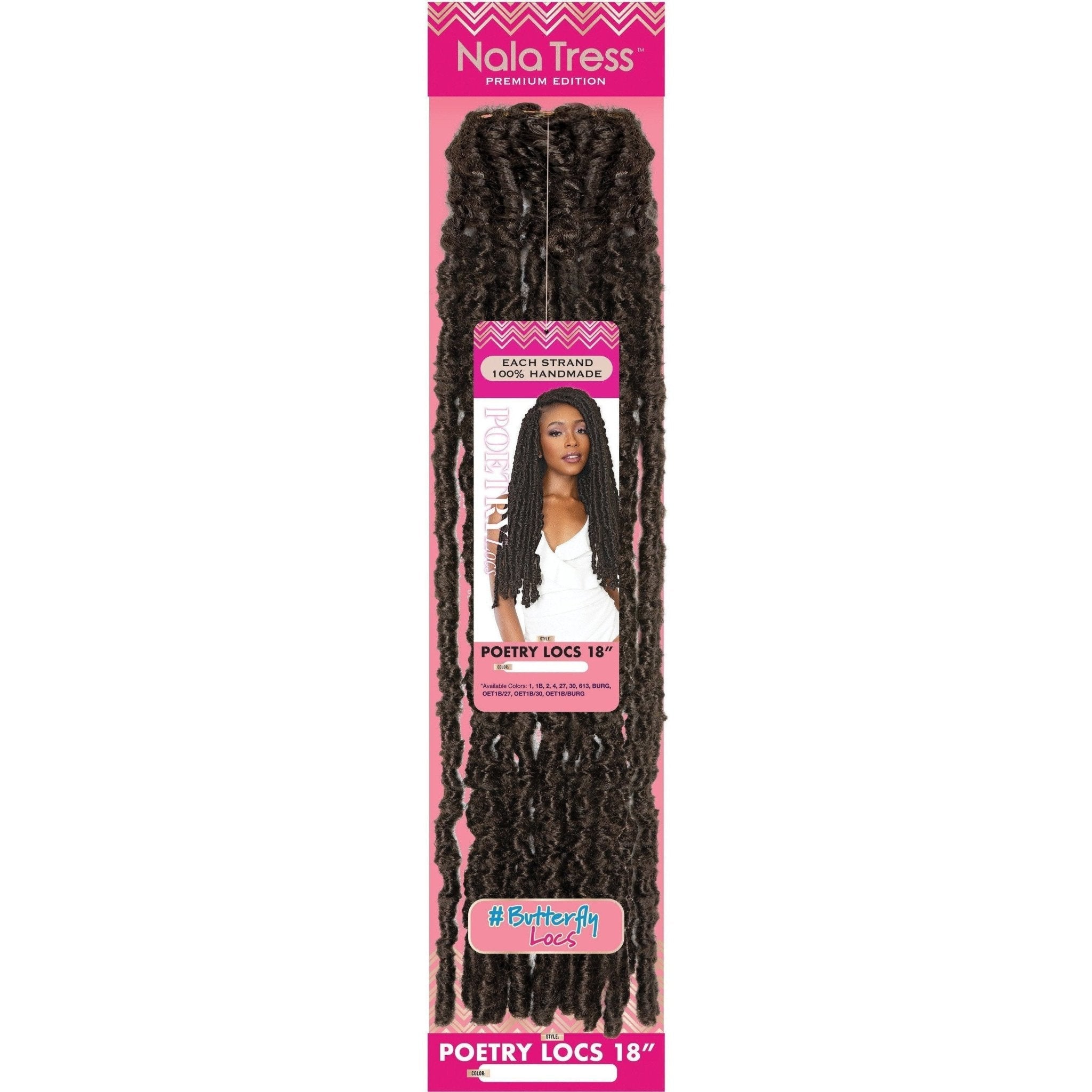 Janet Collection Nala Tress 18 inch Poetry Locs in black, bohemian protective style