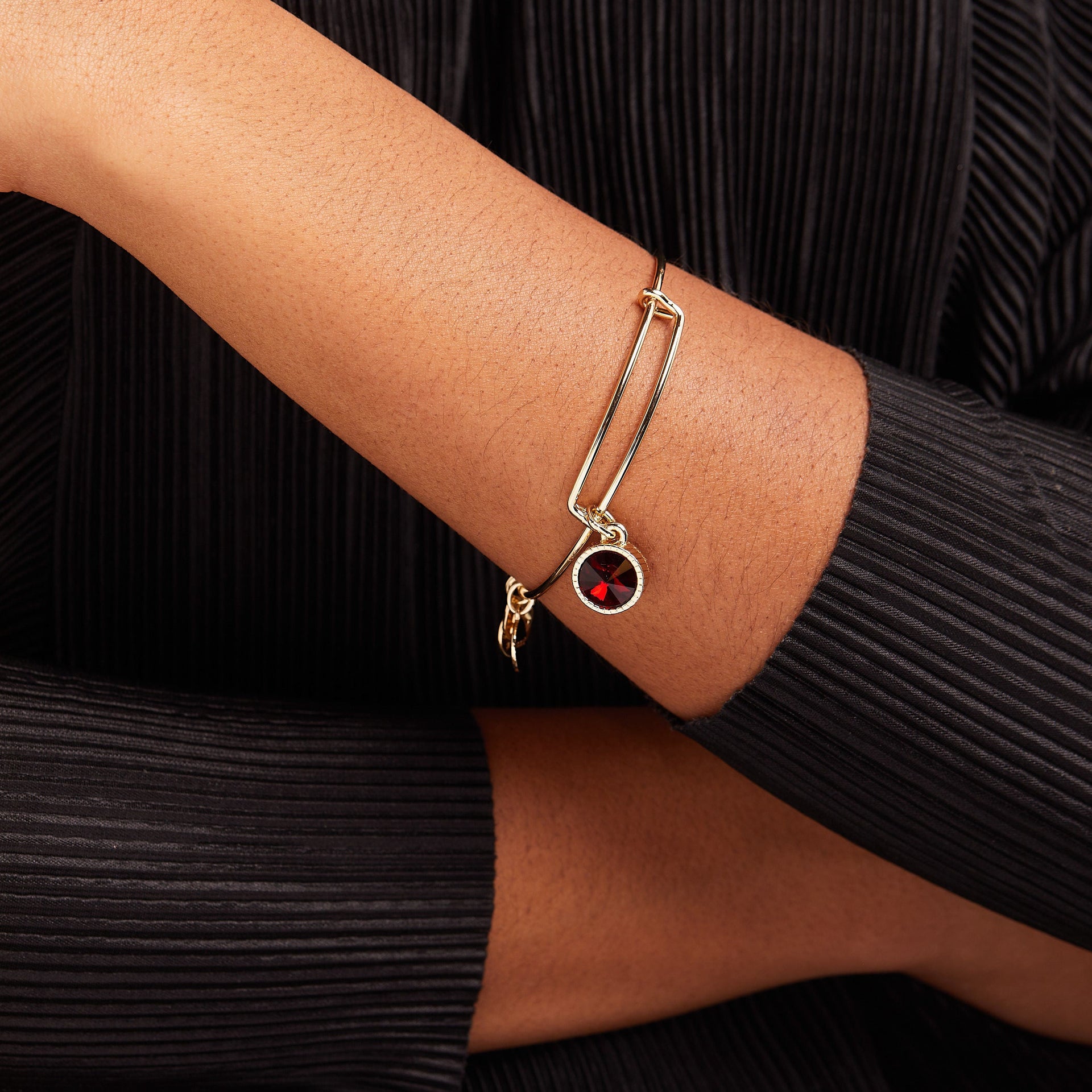 January Birthstone Charm Bangle in Silver with Scarlet Crystal