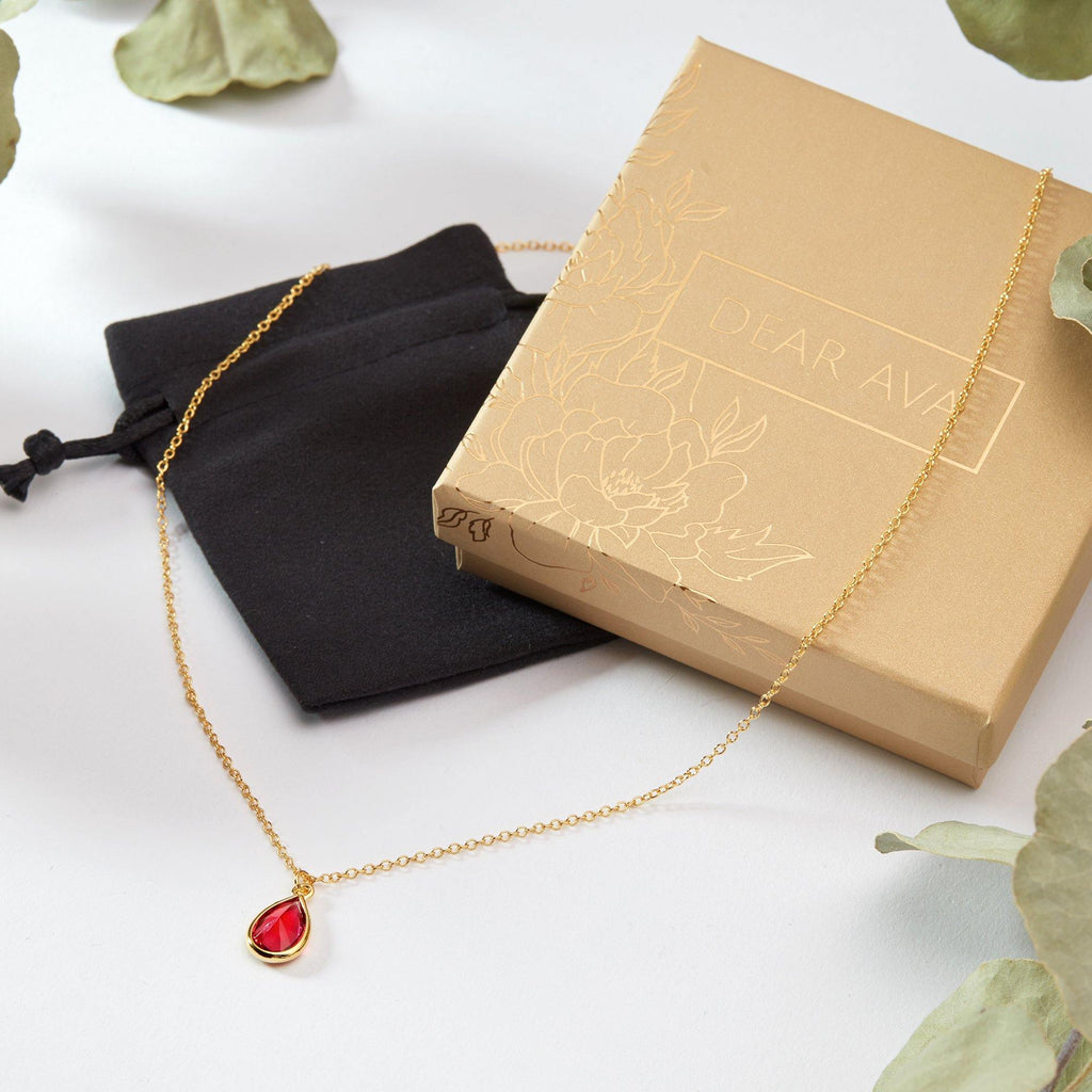 January Birthstone / Garnet Crystal Charm Necklace