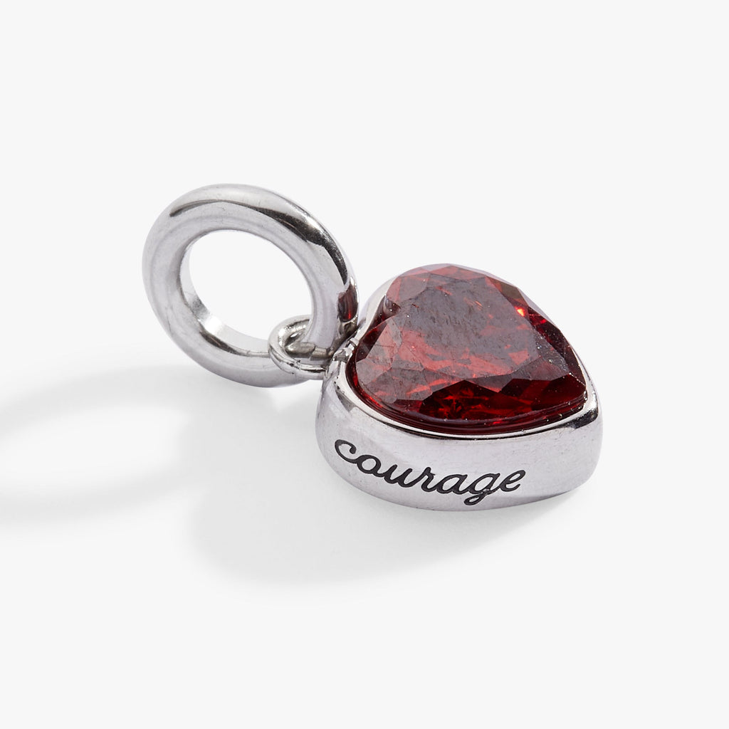 January Birthstone Heart Charm with Courage Etching