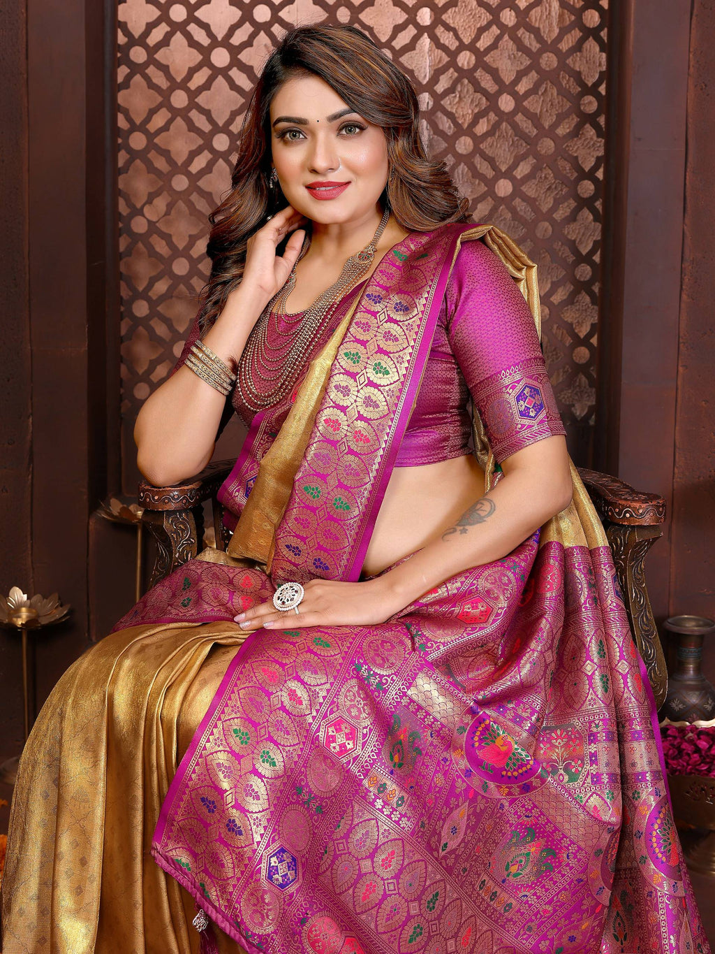 Yellow Tissue Silk Weaving Saree with Elegant Traditional Drape