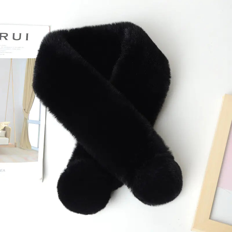 Women Plush Faux Rabbit Fur Winter Scarf Soft Warm Neck Wrap - Image 8