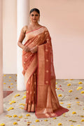 Elegant Rose Gold Banarasi Tissue Silk Handloom Saree with metallic sheen