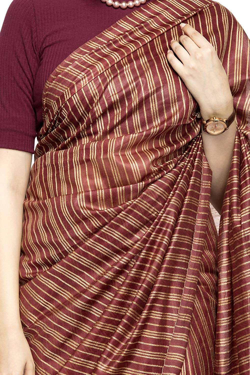 Maroon Bhagalpuri Silk Saree with Matching Blouse Piece