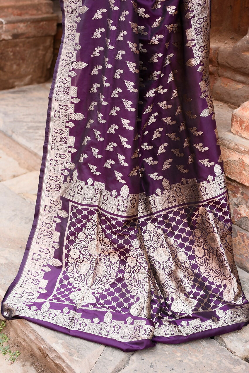 Plum Purple Katan Pure Handloom Banarasi Silk Saree