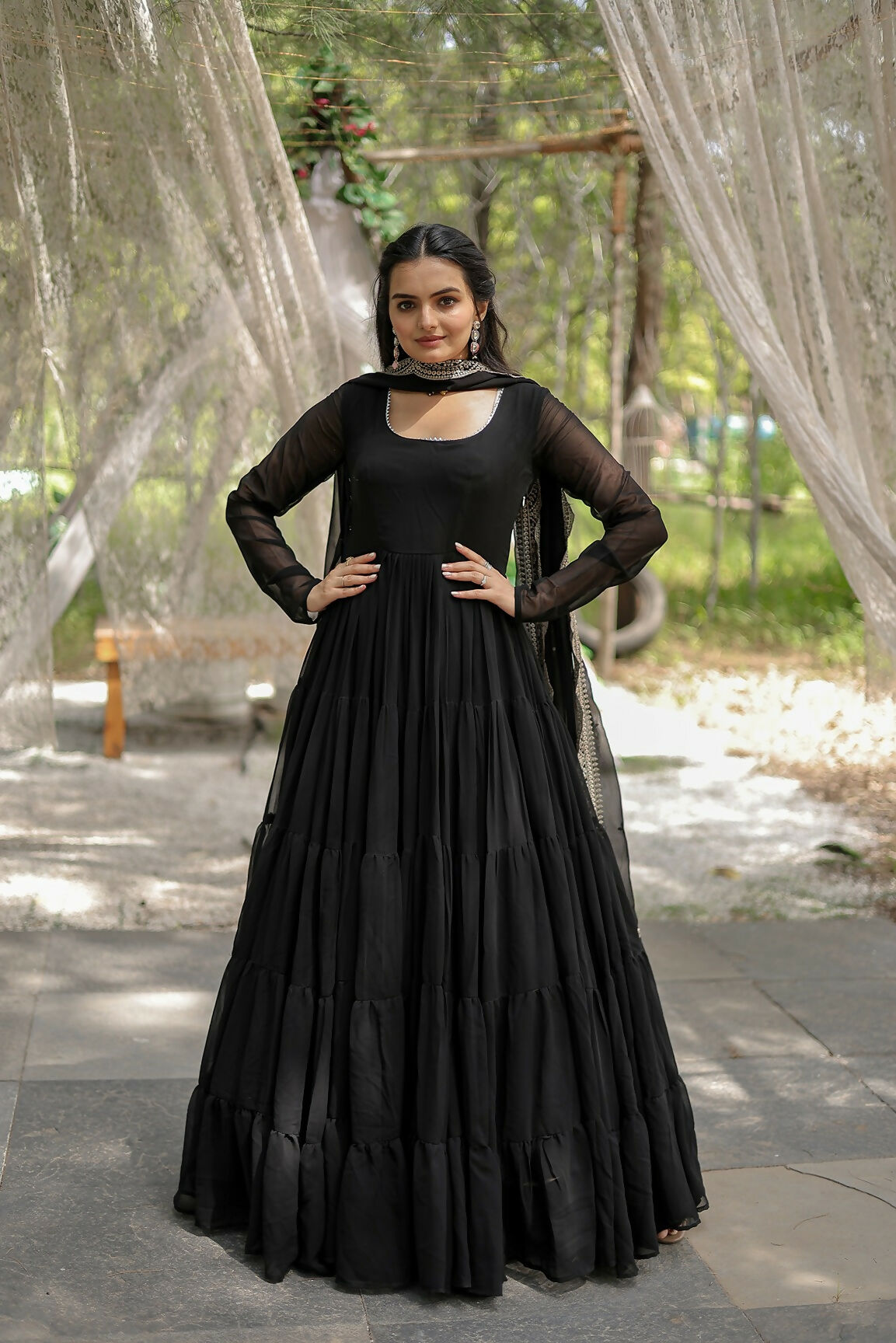 Black Georgette Kurta Set with Intricate Sequence Embroidery