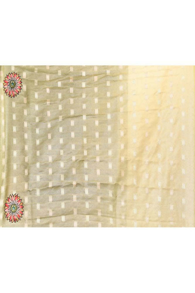 Green Tissue Saree with Zari Buti and Contrast Blouse