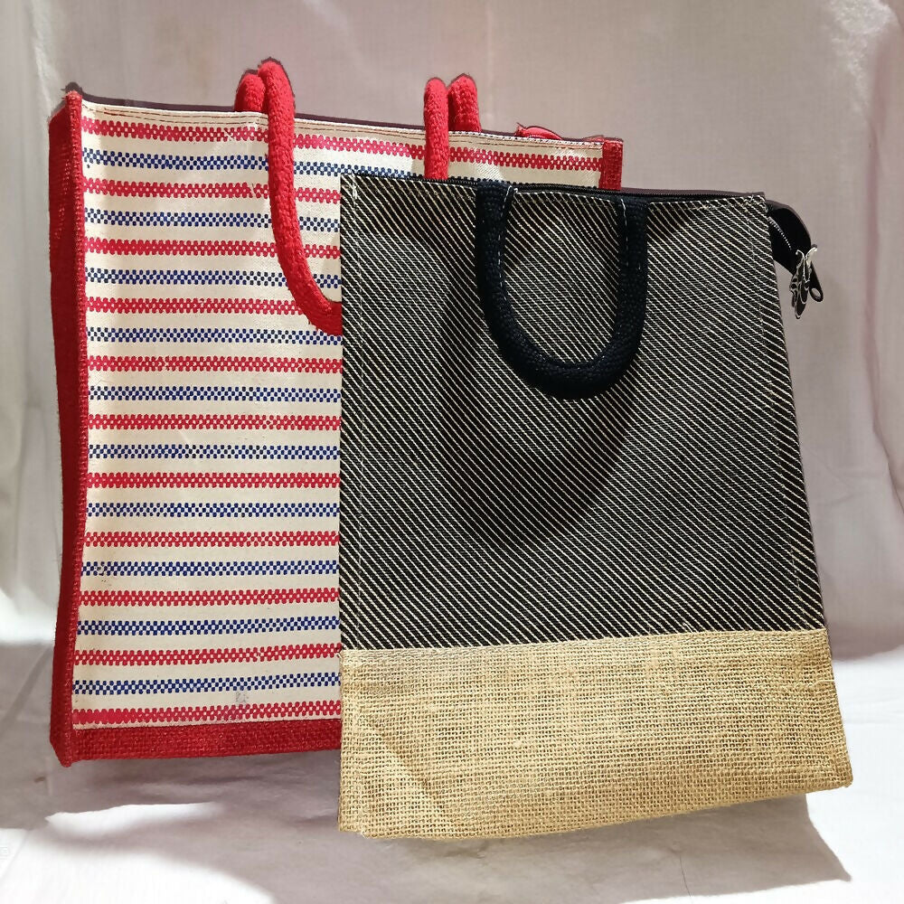 Eco-Friendly Jute Ladies Fashion Bags Combo - Striped Boho Set