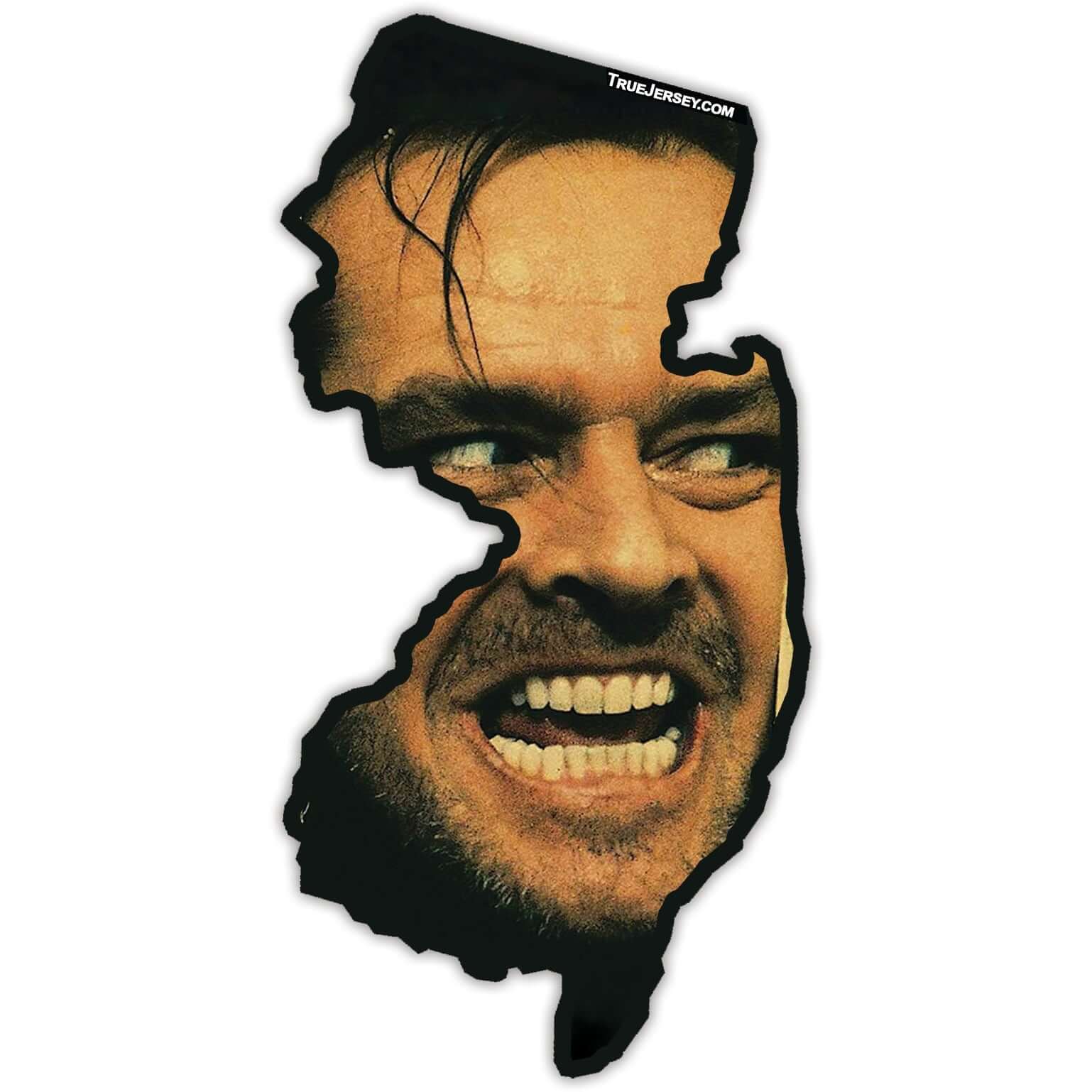 High quality vinyl Jack Nicholson Here's Johnny sticker, rectangular shape.
