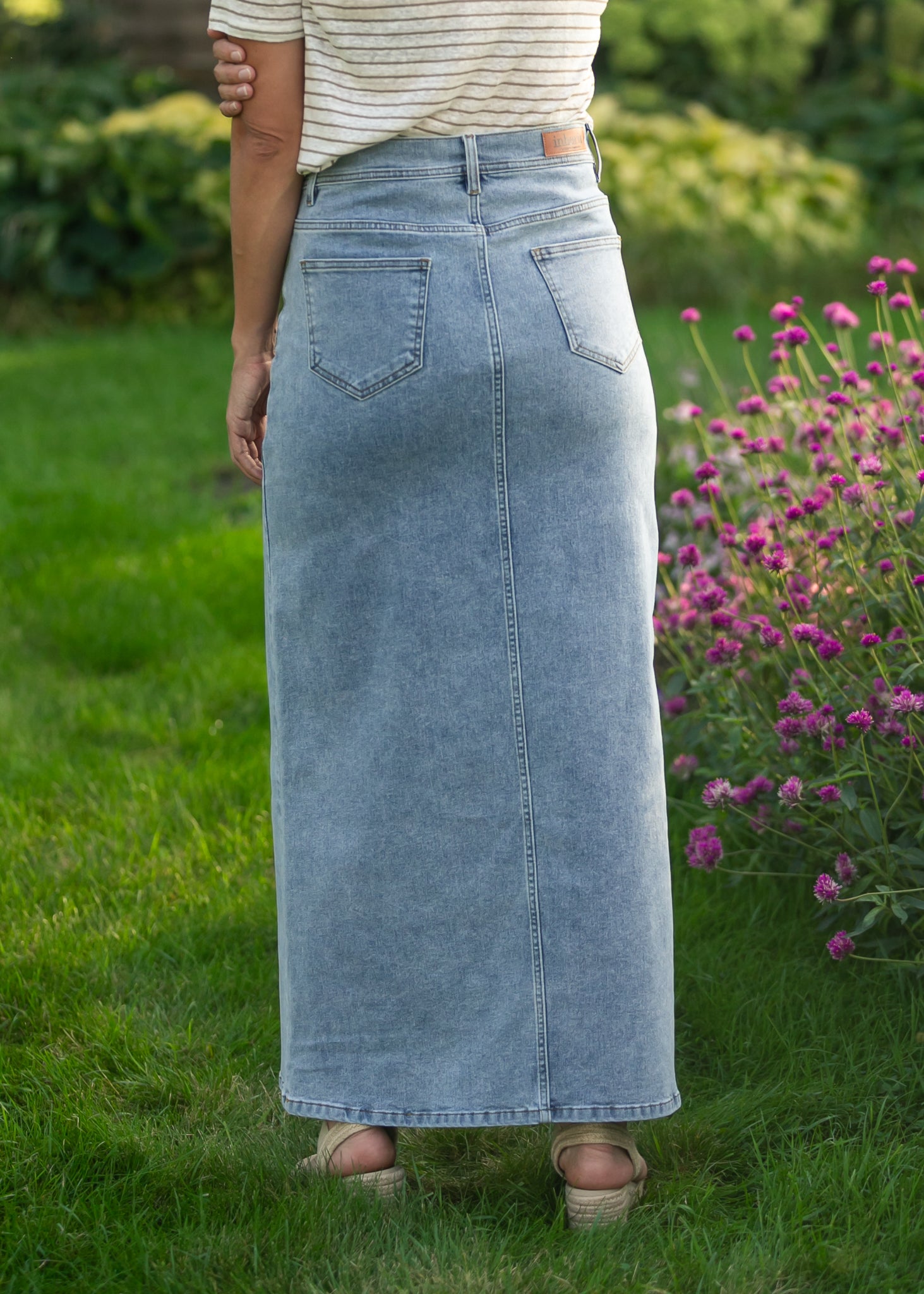 Jessa Light Blue A-Line Denim Maxi Skirt | High-Rise