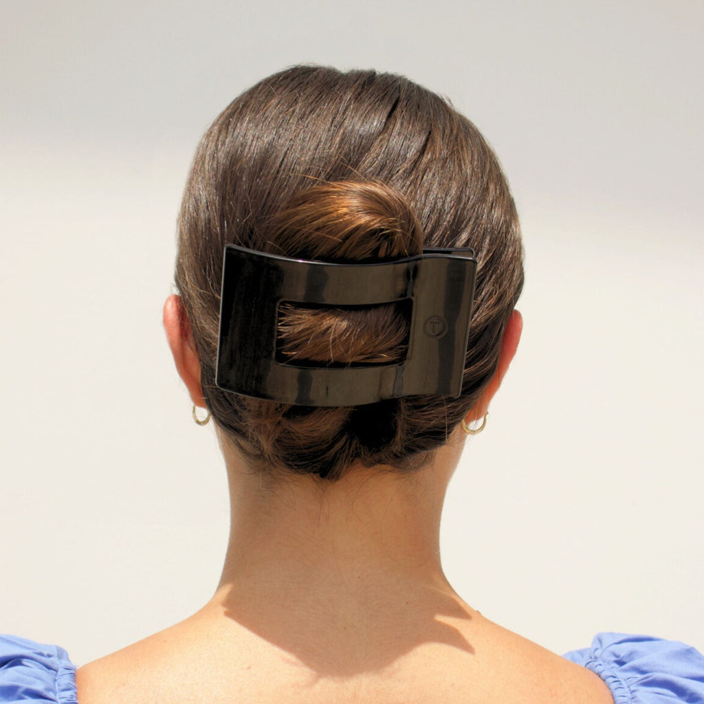 Jet Black Large Flat Rectangle Hair Clip for Elegant Styling
