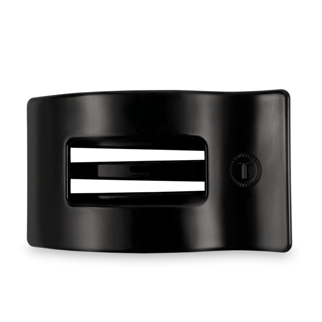 Large jet black flat rectangle hair clip