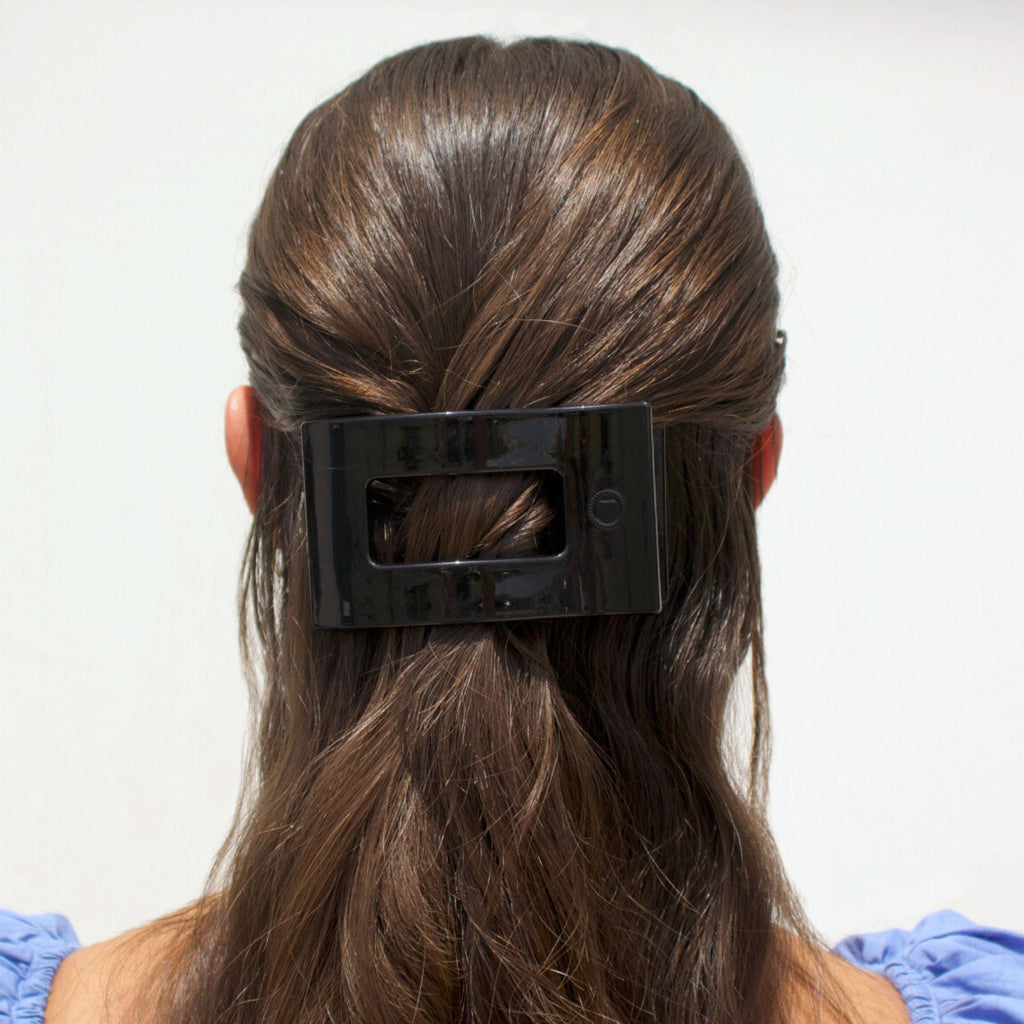Medium Flat Rectangle Hair Clip in Jet Black - Comfortable Styling