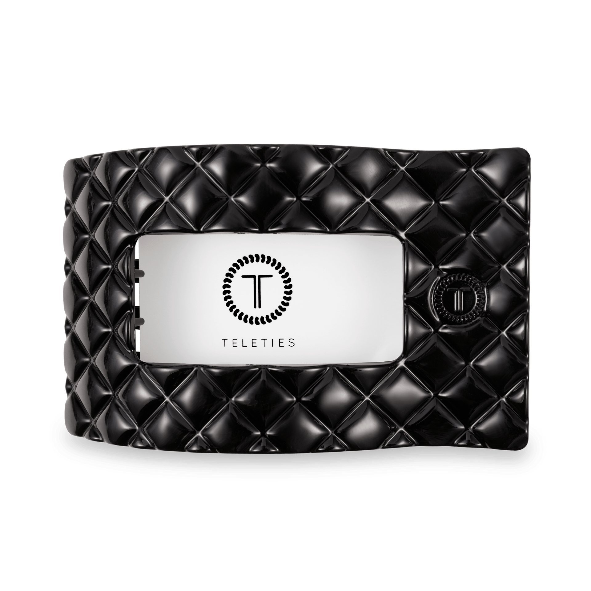 Jet Black Quilted Large Flat Rectangle Hair Clip