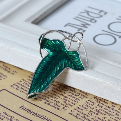 Elven Leaf Brooch & Pendant Set - Enchanted Green & Silver 2-Pack