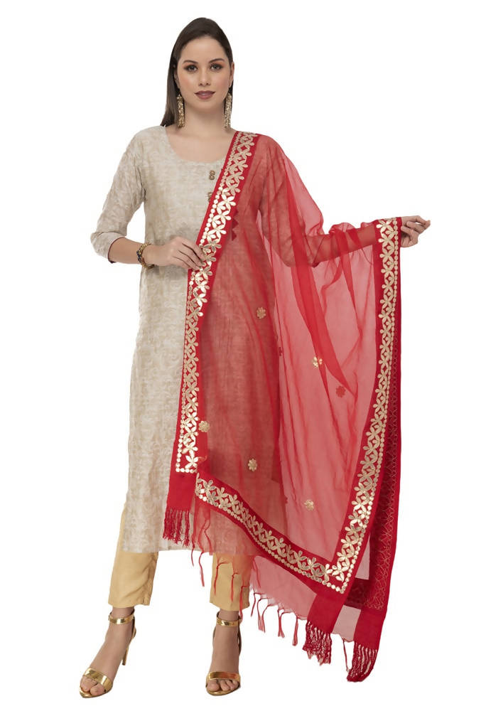 Red Organza fabric dupatta with intricate traditional Gotta Patti work