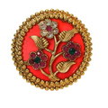 Close-up of a Joban Fashion golden finger ring featuring white pearls, polki stones, and ruby accents.