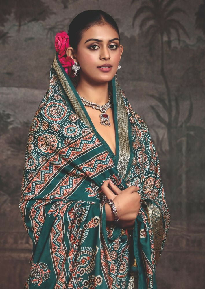 Rama Green Dola Tussar Silk Saree with Self Jacquard Border