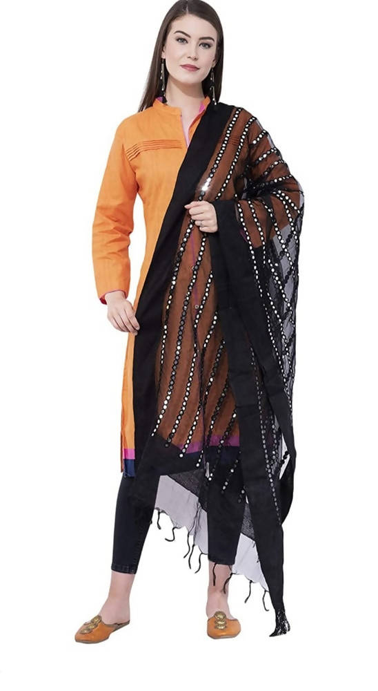 Black Organza Mirror Stripe Dupatta with Metallic Detail