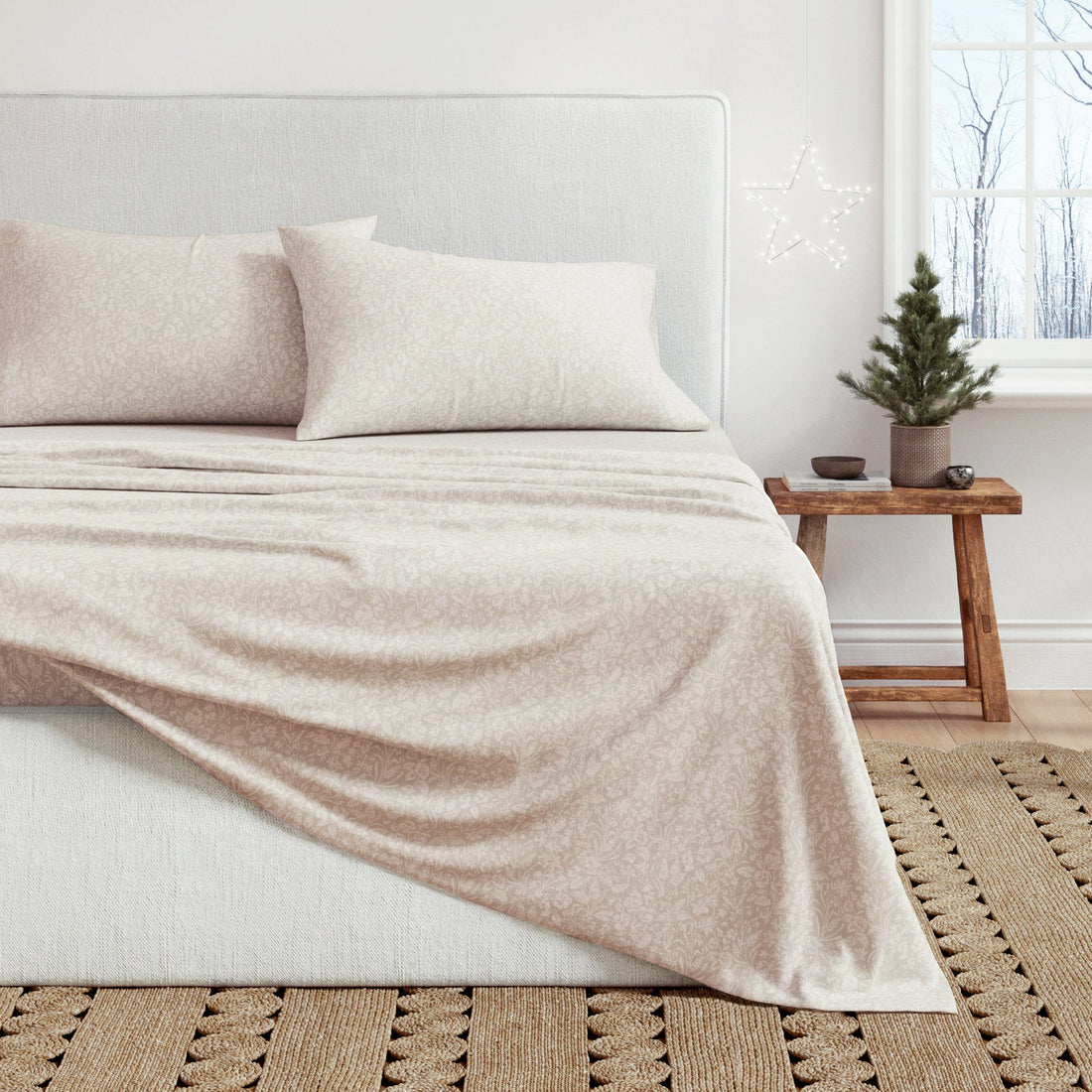 Winter Floral Turkish Cotton Flannel Sheet Set Ultra-Soft - Image 37