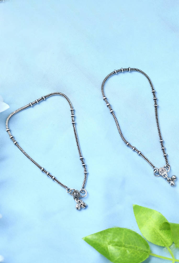 Traditional Oxidised Silver Anklets for Women & Girls - Lightweight