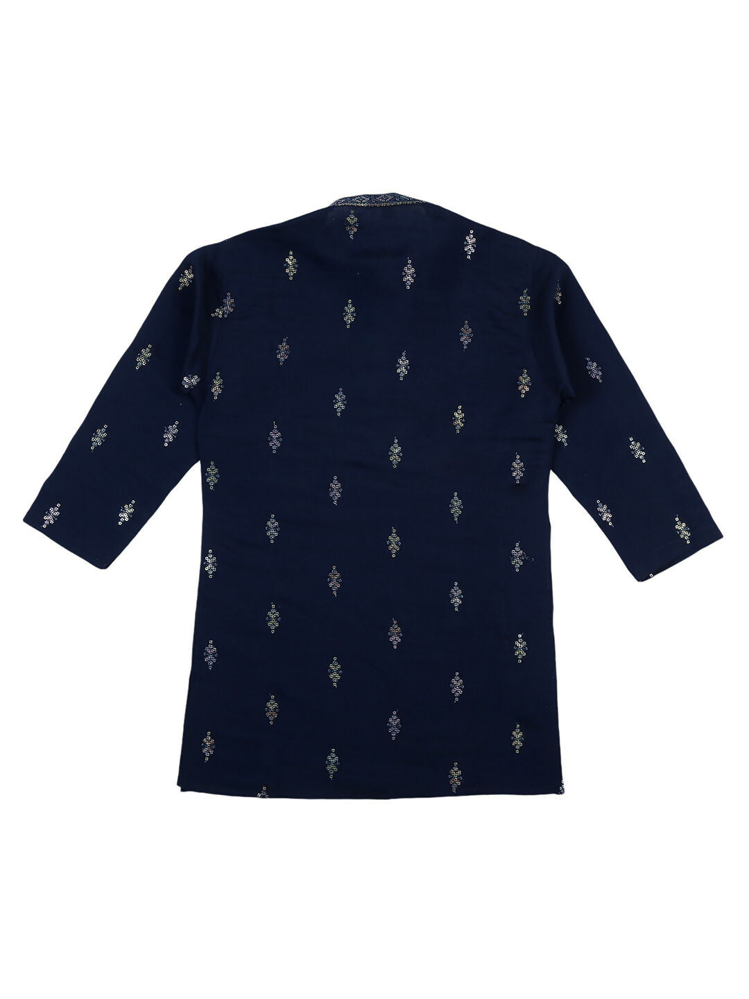 Boys Blue Traditional Ethnic Kurta and Pyjama Set with Embroidery