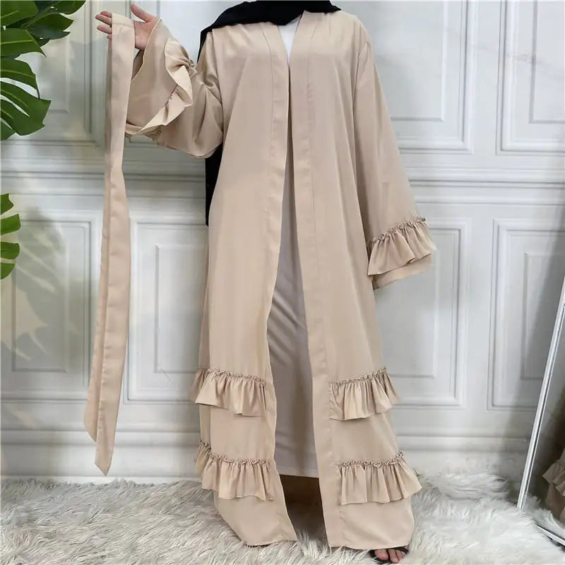 Ruffled Sleeves Lace-Up Dubai Cardigan Robe